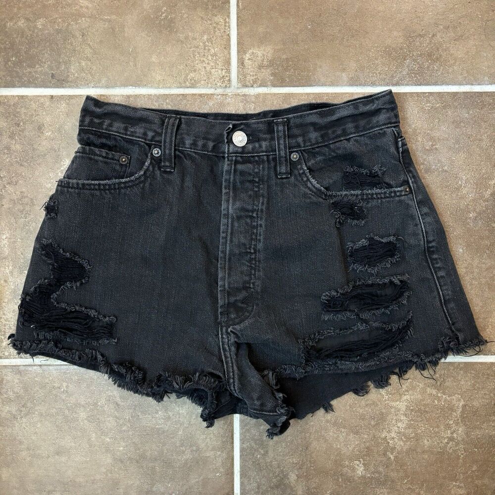 Abercrombie Fitch Pockets Button Fly Distressed Cheeky Denim Shorts Sz 27/2